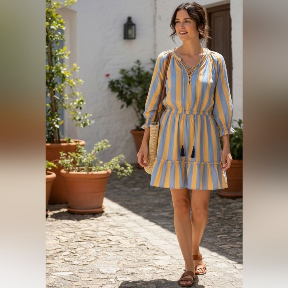 {Sachin & Babi} Deanna Lace-up V-Neck 3/4 Sleeve Ruffle Dress - Size 2